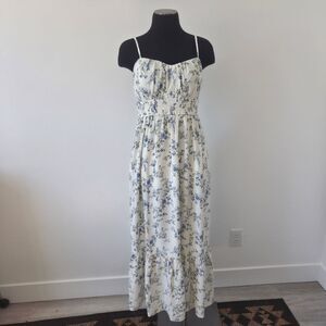 Inspired Hearts Maxi Dress Blue White Floral Cottagecore Corset Renfair Maiden